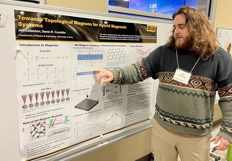Univ. of Iowa physics student Jeff Leiberton presenting a poster