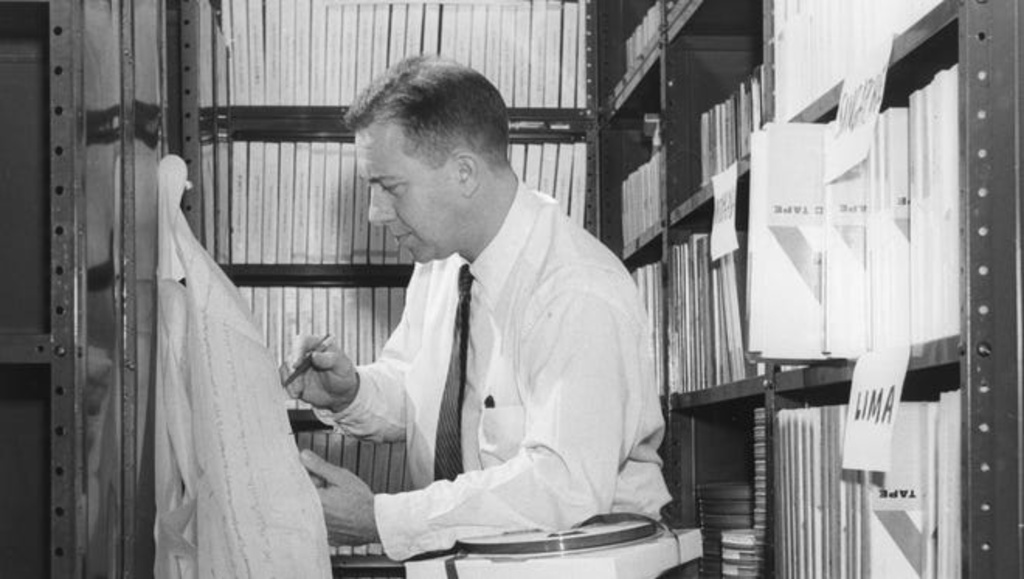 James Van Allen, in 1958, reading audio data from space.