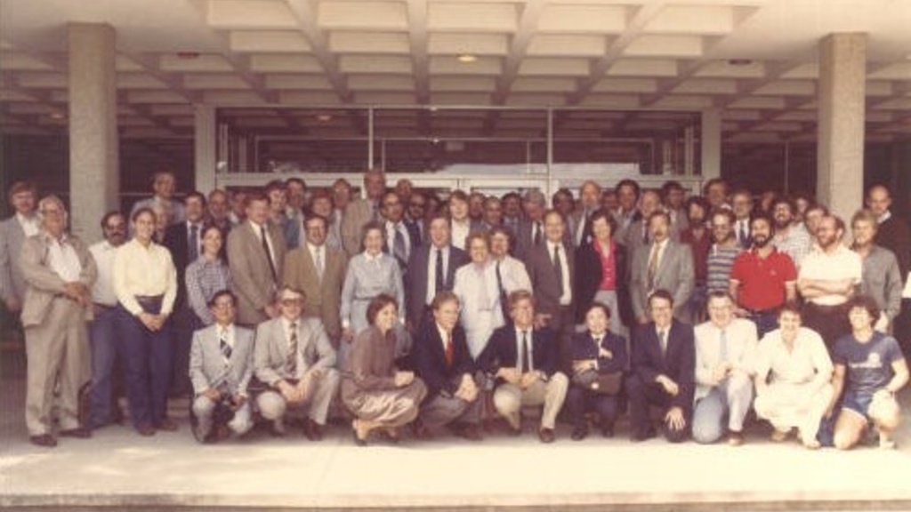 Group photo at Van Allen Hall dedication, 1982